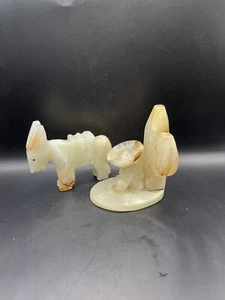 Sombrero Mexicano Beige Tallado Piedra Hombres Estatuilla Dormir Siesta Cactus con Burro - Imagen 1 de 10