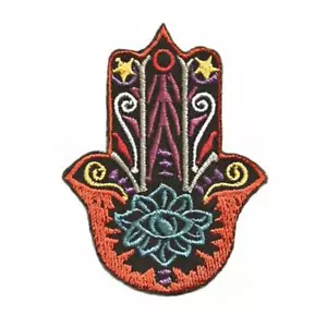 HAMSA HAND IRON ON PATCH 2.75" Colorful Orange Protection Embroidered Applique - Picture 1 of 2