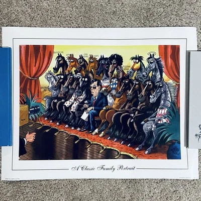 Póster de dibujos animados de carreras de caballos Pierre Peb Bellocq 2001 “Un retrato familiar clásico” Foto 1 de 4