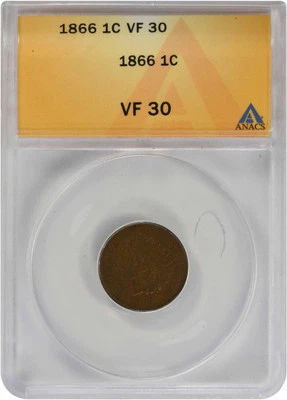 1866 Indian Cent VF30 ANACS - Image 1 of 2