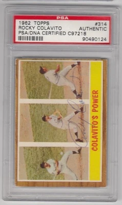 1962 Topps SIGNED AUTOGRAPHED Rocky Colavito Tigers # 314 Colavito’s Power PSA - Image 1 of 2