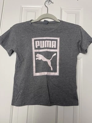 Puma Girls Size 6 T-shirt Gray With Pale Pink Sparkle Logo - Image 1 of 2