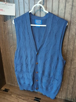 Vintage Navy Pendelton Cotton Button Down Vest, Medium, Argyle - Image 1 of 4