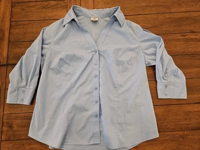 Camisa Worthington Mujer 1X Azul Ligera Mezcla Elastizada Manga 3/4 Abotonada Foto 1 de 4
