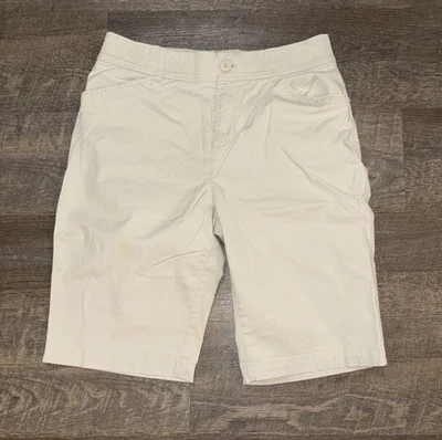 Pantalones Cortos Christopher Banks Bronceados 10 Para Mujer Bermudas Pantalones Cortos Frontales Planos Bolsillos Cortados Foto 1 de 4