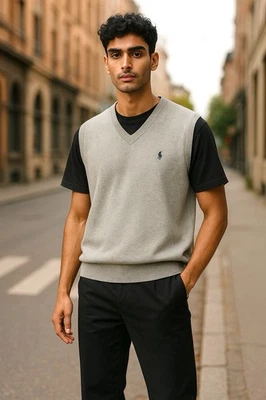 Ralph Lauren Polo V-Neck Sleevelesss Sweater Vest Men’s XL Gray Pima Cotton - Image 1 of 4