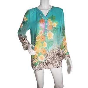 Soft Surroundings Womens Size Medium Tropical Floral Animal Print Tunic Top - Picture 1 of 8