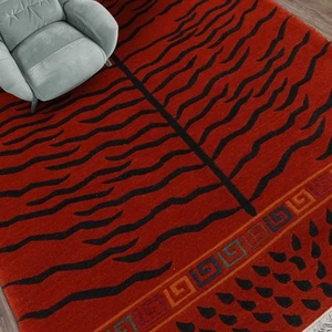 Animal Print Art Deco Tibetan Hand Knotted 3'x5'6" Burnt Orange Wool Area Rug - Picture 1 of 8