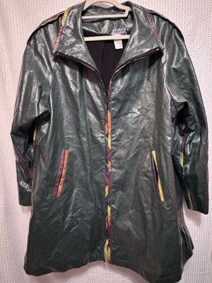 Vintage Marylou Ozbolt Storer Coated Linen Jacket Size Large, Dark Green - Image 1 of 4