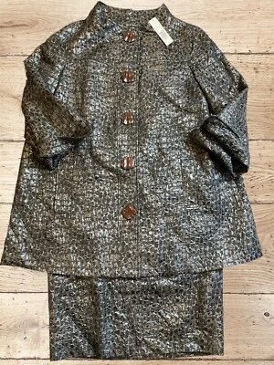 Ellen Tracy Skirt Suit Size 8 Medium Gray Metallic TEMUA186 Aline Pencil Skirt - Image 1 of 4