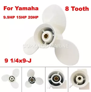 Hélice de barco para motor fueraborda Yamaha 9,9 hp 15 hp t9 f15 f20 8 dientes 9 1/4x9-J - Imagen 1 de 6