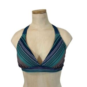 Prana women's bikini top blue stripe halter strap triangle size L large
