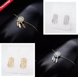 Women's Cute Dream Catcher Gold Silver Feather Stud Earrings Jewellery Gift UK - Picture 1 of 13