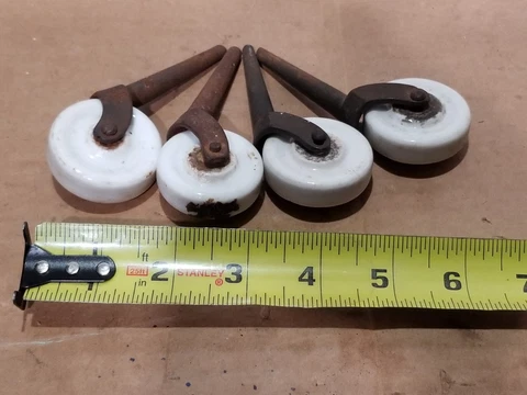 Antique Vintage White Porcelain Caster Wheels - Set of 4 **** 1.65" Wheels Cover