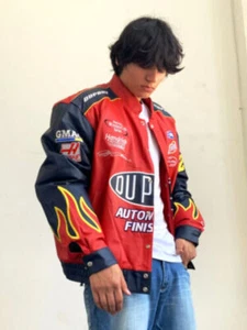 Herren Jeff Hamilton Nascar Rot Marine Gelb Oupont Lederjacke Neu mit Etikett - Bild 1 von 8
