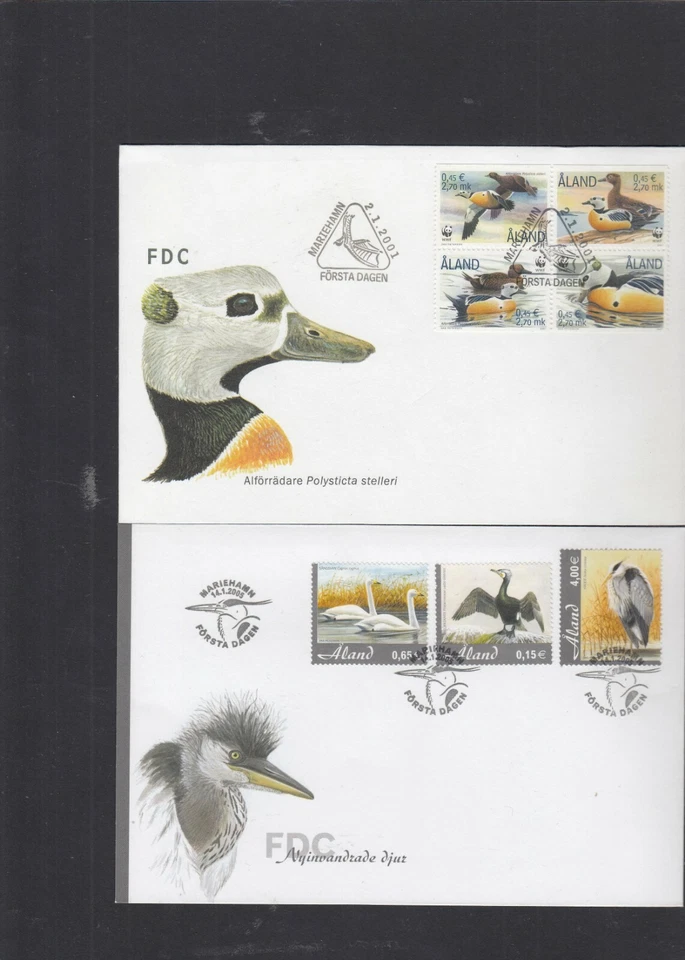 Aland Bird FDC Choice 2001 WWF Eider Ducks 2005 Whooper Swan Heron Cormorant Foto 1 de 1