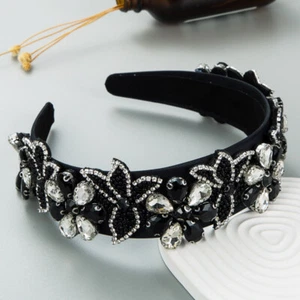 Elegant Lady Headwear Baroque Rhinestone Headband Crystal Flower Bead Hair Hoop  - Picture 1 of 17