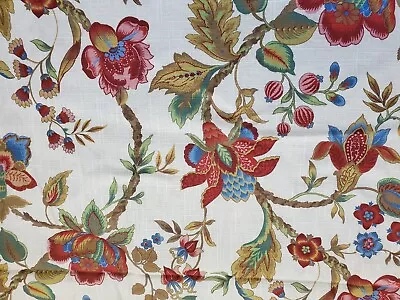 4 YDS EDGAR FABRICS BY PAULA CIE "PRESTON HALL" PALAMPORE FLORAL LINEN BLEND - Image 1 of 4