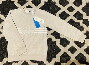 NWT adidas $45 Big Boys Fleece Sweatshirt, Grey/White Logo, Sz XS (7-8) - Picture 1 of 7
