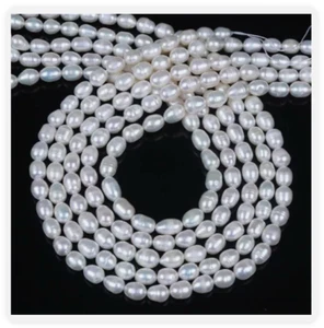 7-8 mm Echte Natürliche Weiße Akoya Zuchtperlen Reis Lose Perlen 15 Zoll Strang - Bild 1 von 5