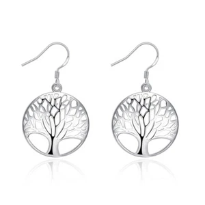 Venta al por mayor pendientes de plata esterlina 925 rellenos del árbol de la vida para mujer joyería E738 - Imagen 1 de 3