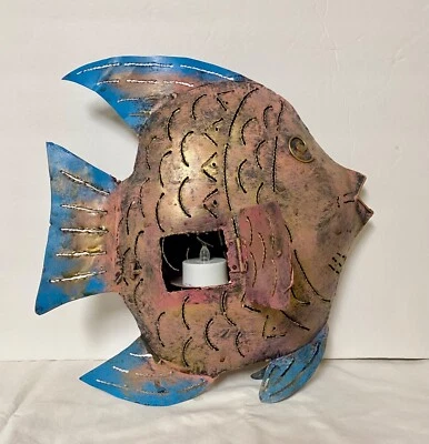 Rustic Metal Handcrafted Fish Tea Light / Candle Holder Lantern - Image 1 of 4