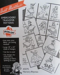 Aunt Martha's 3275 Nursery Rhymes Baby Quilt Blocks Embroidery Transfer Pattern - Picture 1 of 1
