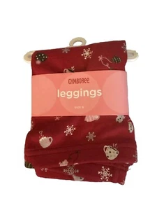 Gymboree 2 Pr NWT Sz 5 Leggings: Red Print W/Hot Cocoa & Burgundy Floral Print - Picture 1 of 4