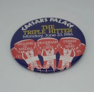 Caesar's Palace The Triple Hitter Hearns Cruz Duran Boxing Vintage Button - Picture 1 of 2
