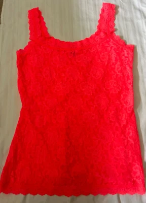 NUEVO SIN ETIQUETAS - CAMISOLA CLÁSICA DE ENCAJE FIRMA HANKY PANKY, NARANJA NEÓN, TALLA M Foto 1 de 4