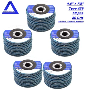 50Pack 4-1/2"×7/8'' 80 Grit T29 Premium Zirconia Flap Disc Sanding Grinding - Picture 1 of 7