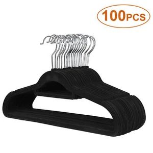 200PCS 360 Degree Non Slip Velvet Clothes Suit/Shirt/Pants Velvet Hangers Black - Picture 1 of 4
