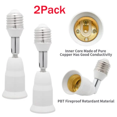 2Pcs E26 E27 Light Socket Extender Adapter Medium Screw Base Bulb Converter 4.5" - Image 1 of 4