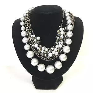 Robert Rose Beaded Necklace Multi Strand Silver Pewter Tone Link Chunky Statemen - Picture 1 of 5