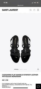 YSL - Yves Saint Laurent CASSANDRA FLAT SANDALS IN PATENT LEATHER 40/9 - Picture 1 of 11