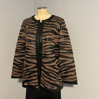 CHICOS Travelers Collection Striped Mesh Animal Print Jacket Chico Sz 2 M 12/14 - Image 1 of 4