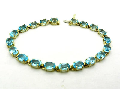 Hermosa Pulsera Topacio Azul Tenis Oro Amarillo 10k Sólido 7.25" Largo 9.0 gramos Foto 1 de 4