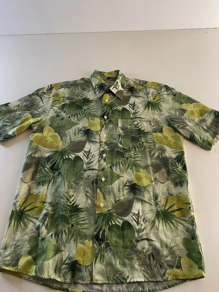 Georg Roth Germany Green Floral SHORT SLEEVE BUTTON UP SHIRT Medium M  - Image 1 of 4