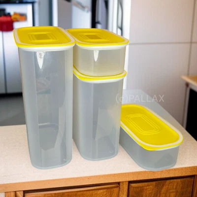 TUPPERWARE QUADRO-HIT SET VORRATSDOSEN GELB 1,7 L  1.25 L 2x 320 ML SONDERFARBE - Bild 1 von 2