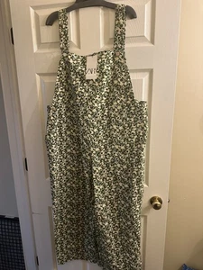 NWT Zara Green Cream Floral Jumper  Romper Cropped Jumpsuit XXL - Picture 1 of 7