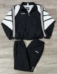 Tuta uomo Diadora Track vintage anni 90 taglia XL due pezzi nero bianco - Foto 1 di 14