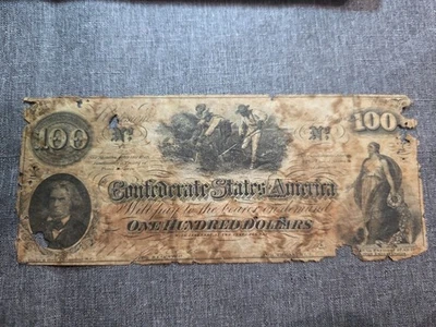 1862 $100 DOLLAR BILL, THE CONFEDERATE STATES OF AMERICA, RICHMOND CIRCULATED!! - Image 1 of 4
