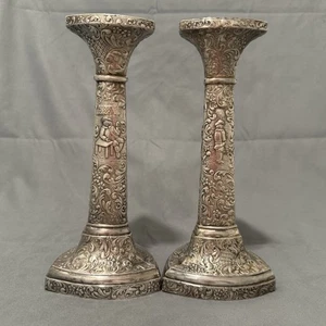 Paar versilberte Kerzenleuchter mit Continental Design - Bild 1 von 15