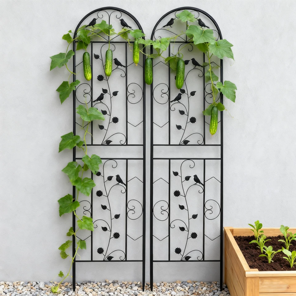 2x Garden Trellis Metal Plant Support Thick Tube Climbing Trellises Fence Gothic - Image 1 of 4