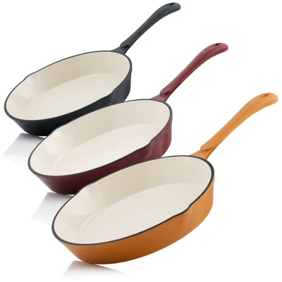 Gusseisen Bratpfanne emailliert Ø 24 cm, Grillpfanne Induktion Pfanne Mahlzeit - Bild 1 von 4