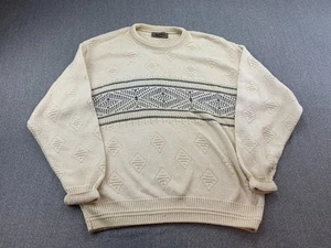 Vtg Jantzen Grandpa Argyle Sweater Mens M Cream Cotton Striped Long Sleeve USA - Picture 1 of 15