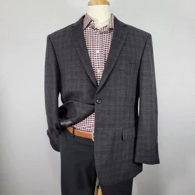 Pronto Uomo Platinum Men's Sport Coat Blazer Flannel Charcoal Plaid Wool 44R - Image 1 of 4