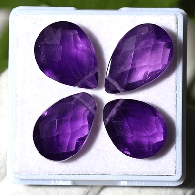 Lágrimas violetas ~ 4 piezas amatista natural 16 mm-19 mm paquete de piedras preciosas corte briolette Foto 1 de 4
