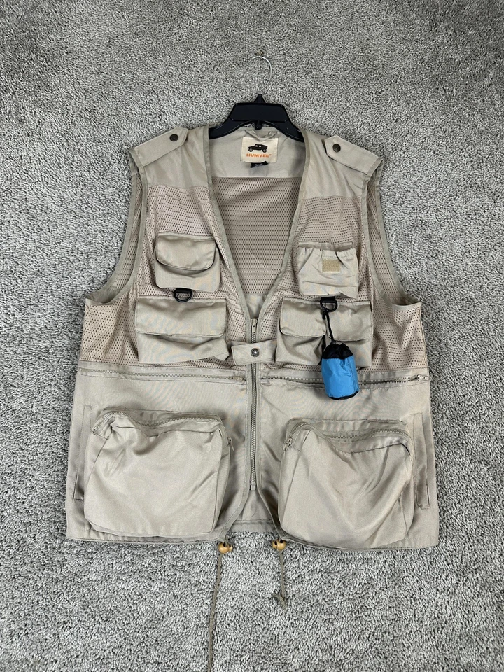 Humvee Fishing Vest Mens Large Khaki Mesh Multi Pocket Safari Travel Outdoor - Image 1 of 4
