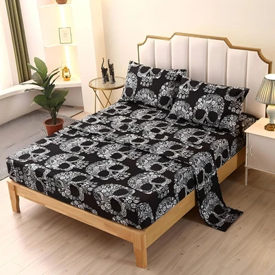 SDIII 4件装头骨两张套装,柔软超细纤维哥特式床上用品深 — 第 1/4 张图片